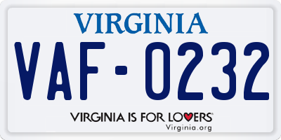 VA license plate VAF0232