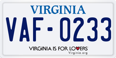 VA license plate VAF0233