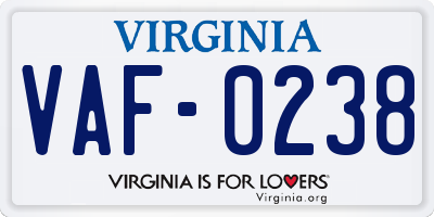 VA license plate VAF0238