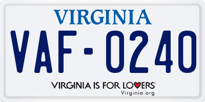 VA license plate VAF0240