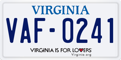 VA license plate VAF0241