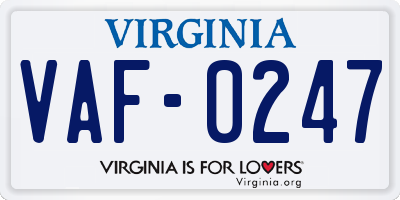 VA license plate VAF0247