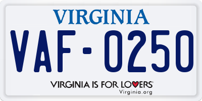 VA license plate VAF0250