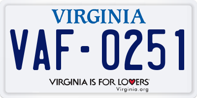 VA license plate VAF0251