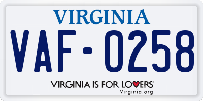 VA license plate VAF0258
