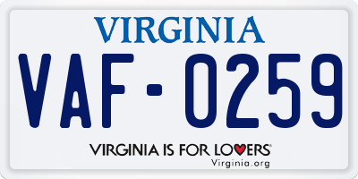 VA license plate VAF0259