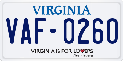 VA license plate VAF0260
