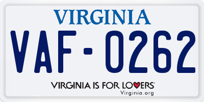 VA license plate VAF0262