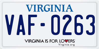VA license plate VAF0263