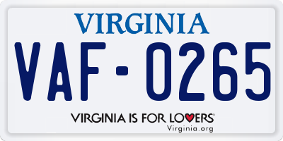 VA license plate VAF0265