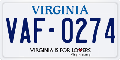 VA license plate VAF0274