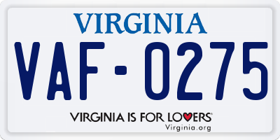 VA license plate VAF0275