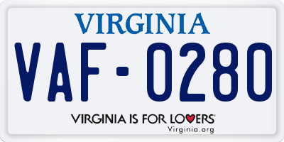 VA license plate VAF0280
