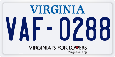 VA license plate VAF0288