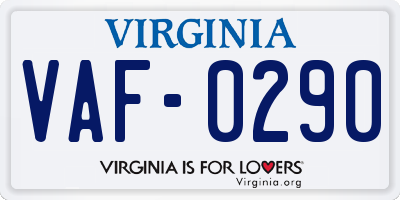 VA license plate VAF0290