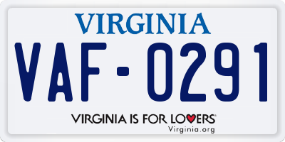 VA license plate VAF0291
