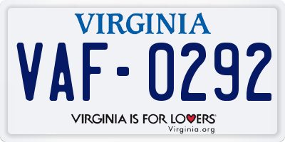 VA license plate VAF0292