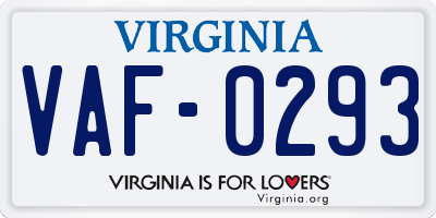 VA license plate VAF0293