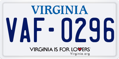 VA license plate VAF0296