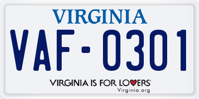VA license plate VAF0301