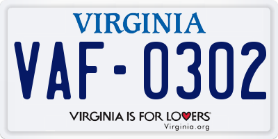 VA license plate VAF0302