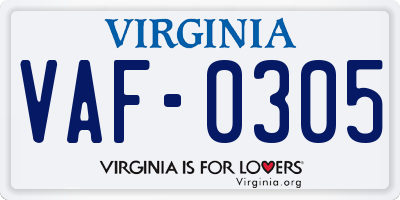 VA license plate VAF0305
