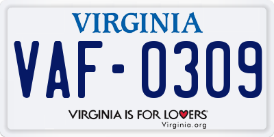 VA license plate VAF0309
