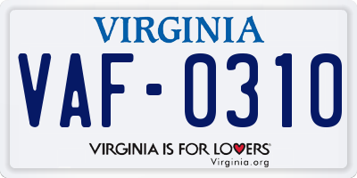 VA license plate VAF0310
