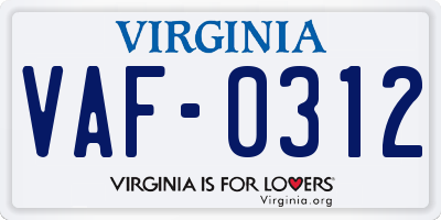 VA license plate VAF0312