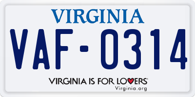 VA license plate VAF0314