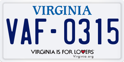 VA license plate VAF0315