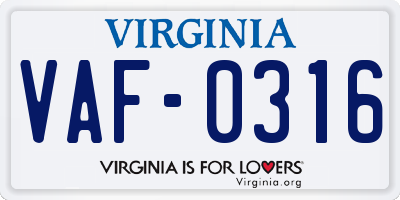 VA license plate VAF0316