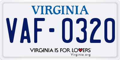 VA license plate VAF0320