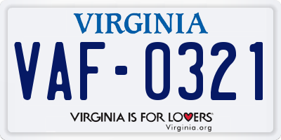 VA license plate VAF0321