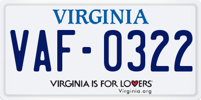 VA license plate VAF0322