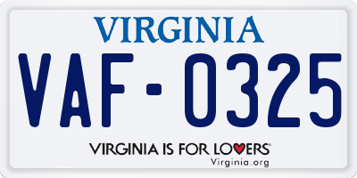 VA license plate VAF0325