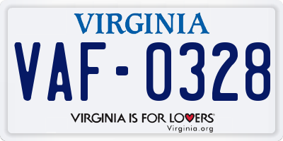 VA license plate VAF0328