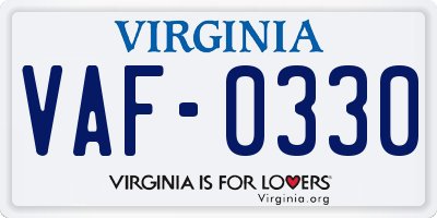 VA license plate VAF0330