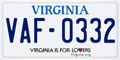 VA license plate VAF0332
