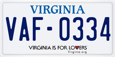 VA license plate VAF0334