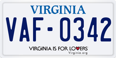 VA license plate VAF0342