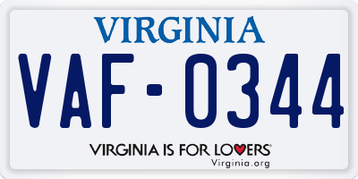 VA license plate VAF0344