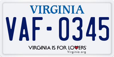 VA license plate VAF0345