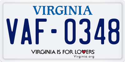 VA license plate VAF0348
