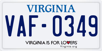 VA license plate VAF0349
