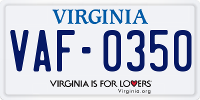 VA license plate VAF0350