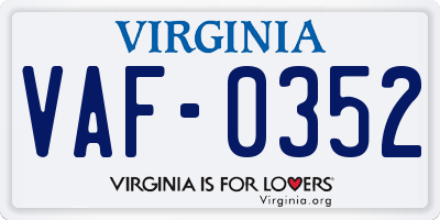 VA license plate VAF0352