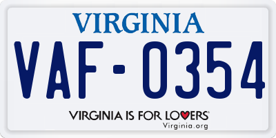 VA license plate VAF0354