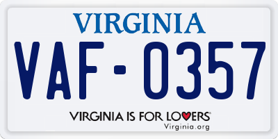 VA license plate VAF0357