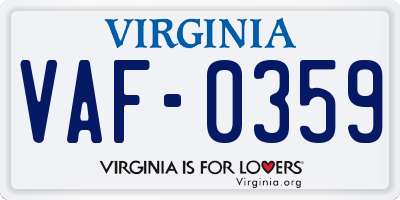 VA license plate VAF0359